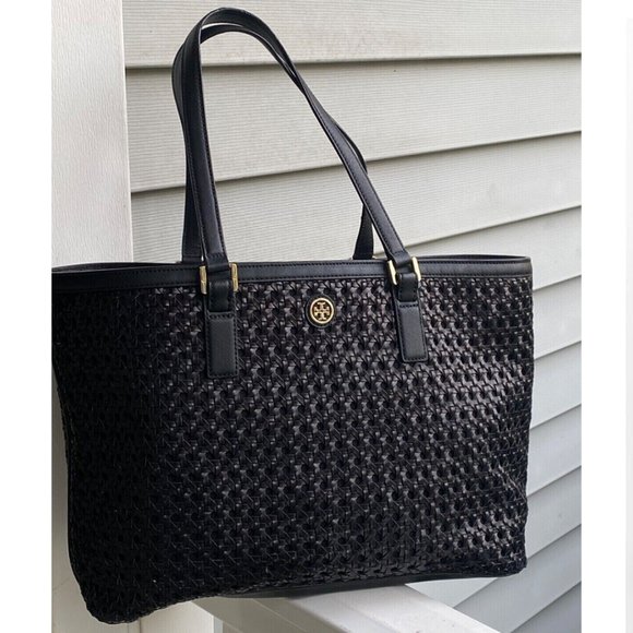 Tory Burch Robinson Black Tote Saffiano Leather Large Handbag Bag New 41159883 - Picture 4 of 7